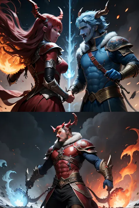 Battle of Fire and Ice, The characters are blue and red dragons, above them is a large inscription FIGHT ME