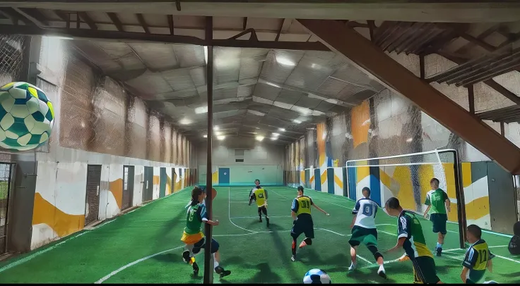 Children playing on a 5-a-side football pitch, Entorno interior, Toma en interior, Entorno deportivo, wow es hermoso, Soccer balls, Amazing graphics, Disparo de apertura, Juego deportivo, Vista interior, GoPro, cielo colorido, Familia, lineas color rojo, p...