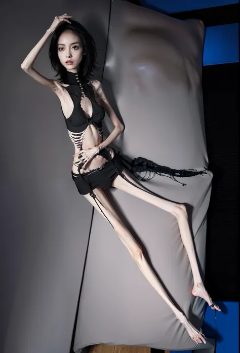 Skinny，emaciated，the ribs，innominate bone，pelvic bone，skeleton，hunger，femele，big breasts thin waist，Thin leg，Malnutrition