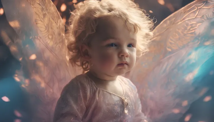 A beautiful cherub baby angel, Raphael estilo de pintura, brilho iridescente, dust particles, Mystical scene, Ethereal, fantasia surreal, cena renascentista, majestoso, esthetic, studio lighting, Cinematic lighting, foco profundo, Super Adobe, textura deta...