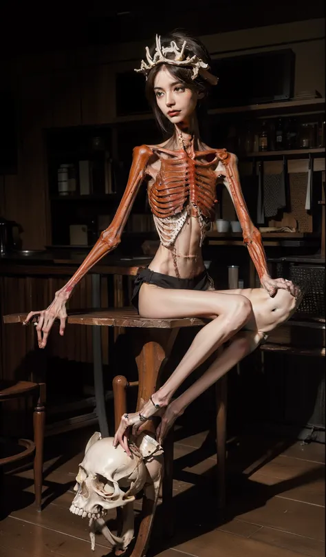 Skinny，emaciated，the ribs，innominate bone，pelvic bone，skeleton，hunger，femele，big breasts thin waist，Thin leg，Malnutrition