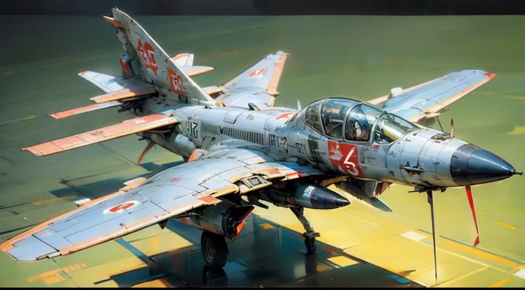 (Same aircraft, front, side, back) Soviet mig21 aircraft cyberpunk style in the future, 3d, super detailed, generative front view, side view, back view 3 view, realistic, full HD,