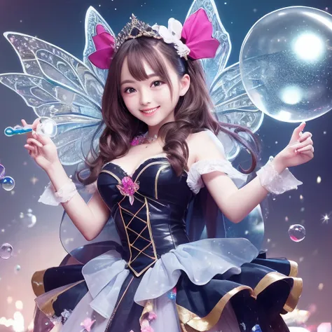 Ultra vision、Full body like、Fairy playing with soap bubbles、Transparent feathers、Smiling、Lots of soap bubbles around、Ultra Vision