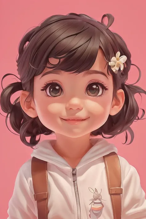 uma garota de desenho animado com uma mochila e uma abelha, andando, pulando, Dancing, correndo, painting digital adorable, kawaii retrato realista, pintura realista da menina bonito, arte digital detalhada bonito, arte digital bonito, retrato bonito, Arte...