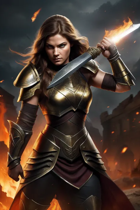 In the dimly lit battlefield, amidst the ruins of a once grand castle, a towering anthropomorphic turtle clad in the armor of a bullfighting warrior stood proudly. With a tall body and stout limbs, she exuded an air of disdain as her fiery, long hair flutt...