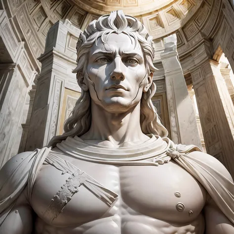 Caesar great Legendary emperor hyper realistic super Beautiful sculpture hyper realistic super detailed main details of the Roman pantheon. He rebuilt and enlarged the Temple of Jupiter from the Capitol on Capitoline Hill in Rome.., making it one of the mo...