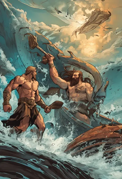 The clash of titans as Poseidon and Zeus clash their tridents in a fierce battle of wills.