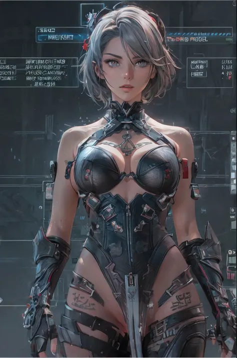 ((nsfw)),a close up of a woman in a outfit standing in front of a screen, a screenshot by Josetsu, polycount, process art, pc game with ui, full character, main character, in game, 8 k character details, leaked image, in-game, in - game, inventory item, sc...