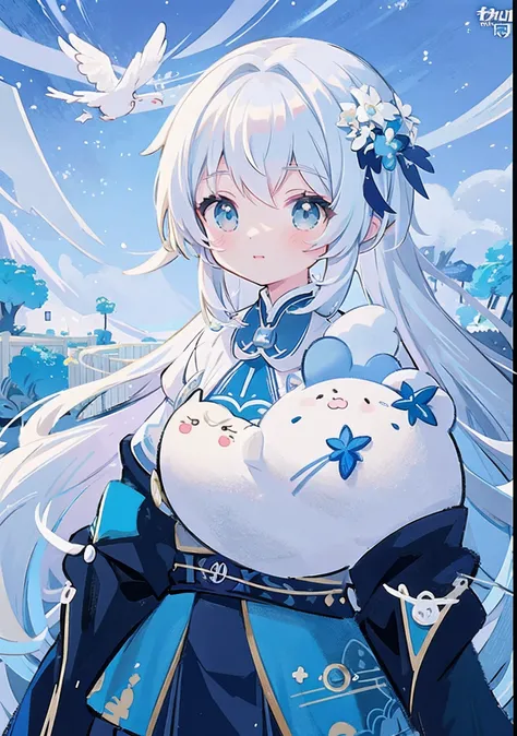 anime girl with white hair and blue dress with wings, white cyan, keqing from genshin impact, genshin, from arknights, detailed key anime art, anime goddess, ayaka genshin impact, detailed anime art, high detailed official artwork, detailed digital anime a...