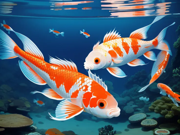 female koi fish hybrid gorgeous eyes wet like big bouncy  clear transparent water beatiful scenery in the horizon