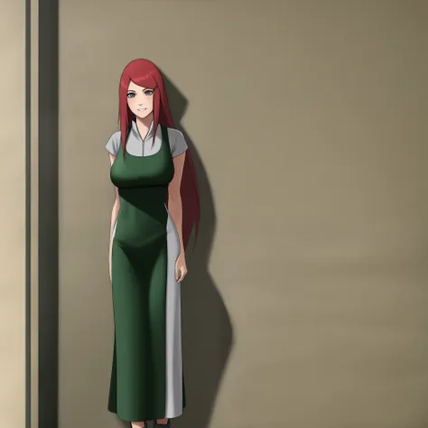 uzumaki_kushina, large_breasts, standing, solo, kushina_green_dress, masterpiece, best quality, detailed face, detailed eyes, hi...