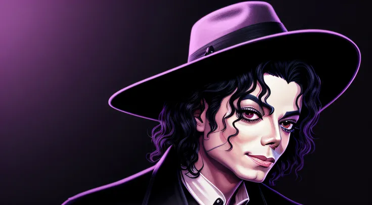 Illustration of Michael Jackson, similar to Tim Burtons aesthetic, with a dark background and no details