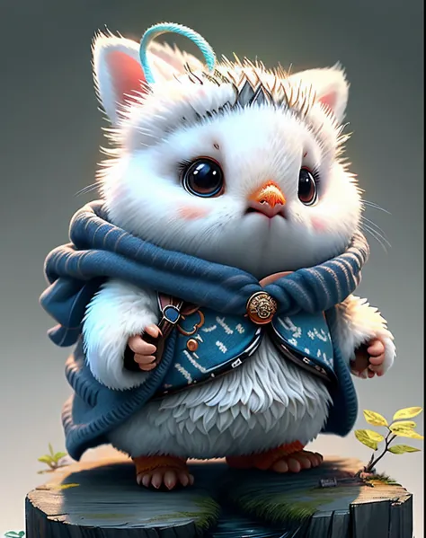 Top image quality、"Create cute creature masterpieces with inspired ultra-detailed concept art. Let your imagination come alive", white birds、（Striped）, high detailing, in 8K、Top image quality、Dressed up as a warrior in the game、Use a magic sword、Cool pose