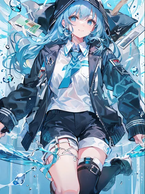 ((top-quality)), ((​masterpiece)), ((ultra-detailliert)), (extremely delicate and beautiful), girl with, 独奏, cold attitude,((Black jacket)),She is very(relax)with  the(Settled down)Looks,A dark-haired, depth of fields,evil smile,Bubble, under the water, Ai...