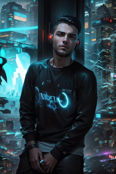 Change background cyberpunk handsome boy,realistic face, 8k, ultra realistic, with some dark tone,