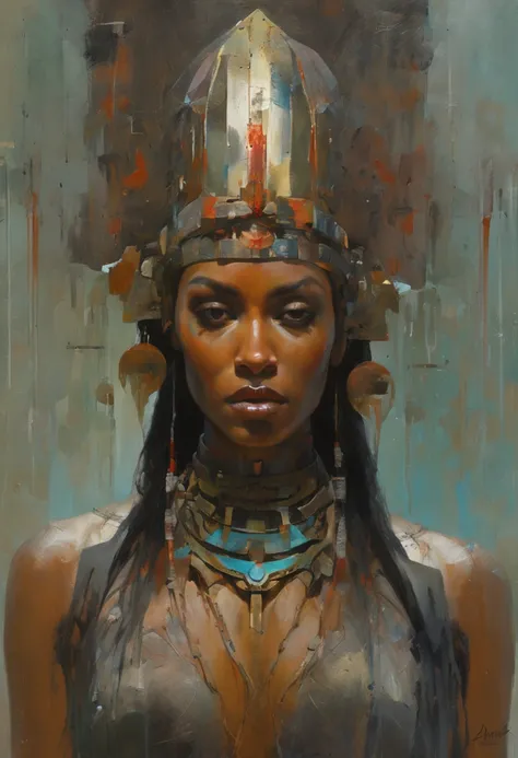 futuristic indigenous futurism,teen girl as An advanced cybernetic cyborg indian Hindu goddesses of war, sensuality,artistic details,cyberpunk hindu mythology,epic sci-fi fantasy, centered,in the style of Nick Alm fantastical futuristic fantasy composition...