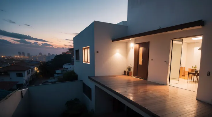 casa moderna, hora dourada, arquitetura, arte conceitual, pintura fosca,vista a noite