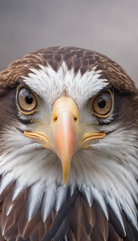 8k images of eagle face, black and white with blue eyes, vertical frame