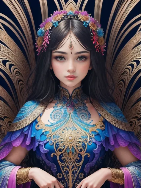 (masterpiece, top quality, best quality, official art, beautiful and aesthetic:1.2), (1girl:1.3), extremely detailed,(fractal art:1.2),colorful,highest detailed,(zentangle:1.2), ((dynamic pose)), (abstract background:1.5), (traditional dress:1.2), (shiny s...