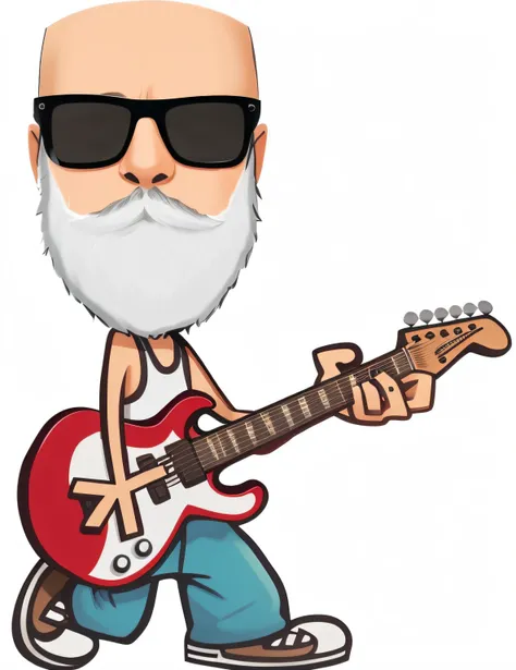 Cartoon man with beard and sunglasses playing Guitar, baixista, acoustic guitarrista, red sunglasses and a guitar, rocking out, Retrato gigachado, solo by acoustic guitarra, Man playing guitar, Gigachade velho com barba cinzenta, playing electric guitar, h...