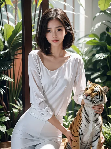 ((smallunderboob,Tomboyish,small heads)), (Well-defined abs: 1.1), (perfect bodies: 1.1), (short-length straighthair: 1.2), Black hair,attractive collarbone，（极其细致的CG 8k壁纸），（Extremely refined and beautiful），（tmasterpiece），（best qualtiy：1.0），（超高分辨率：1.0），uppe...