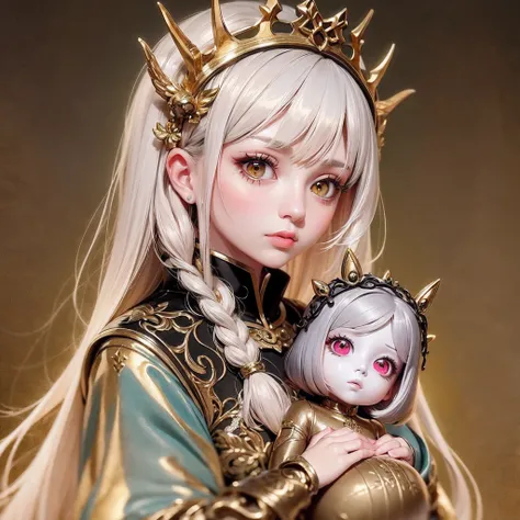 best quality, masterpiece,white hair, gold eyes,white clothes, looking up, upper body,hair strand,Fair skin,side braids a close up of a young girl with brown hair, beautiful character painting, guweiz, artwork in the style of guweiz, brown haired deity, by...