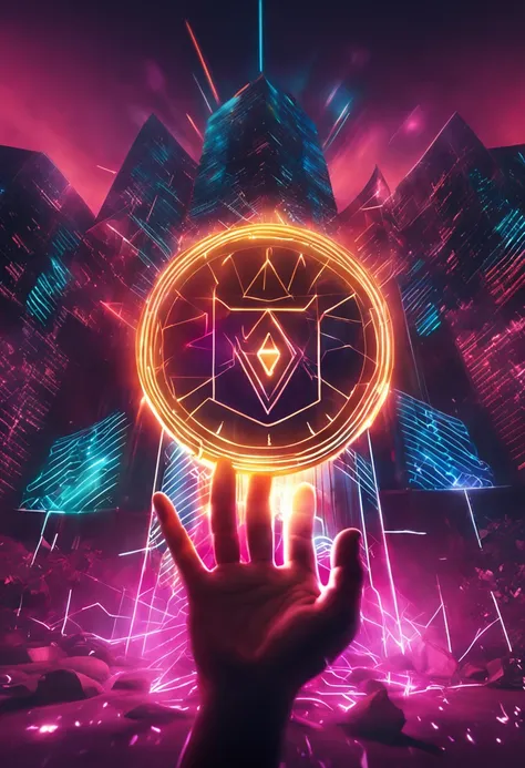 Create an image of the Ethereum cryptocurrency glowing in the palm of your hand with a dark background and light effects highlighting its details