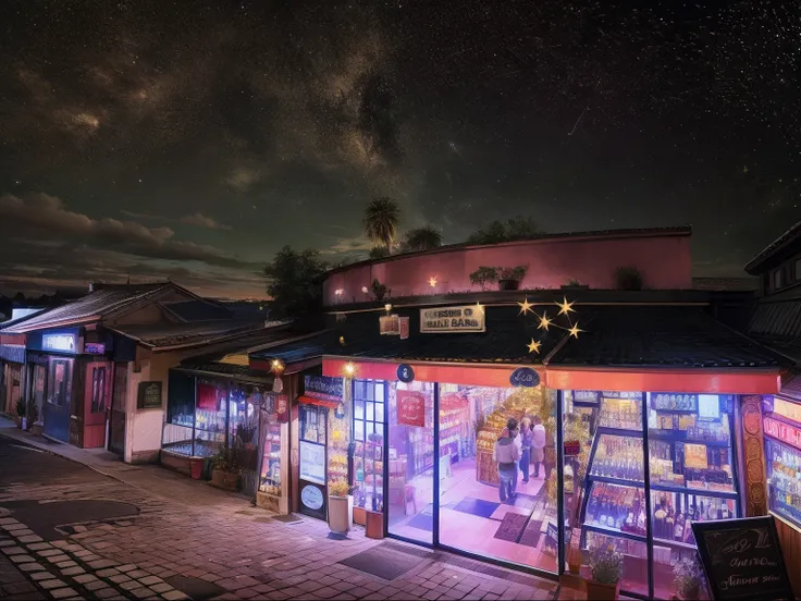 Night view of a shopping hall with a sign that says The Club, Bar local, Clubes nocturnos y neones, club, Club lighting, club nocturno, vista panoramica, hd, 4k, estrellas