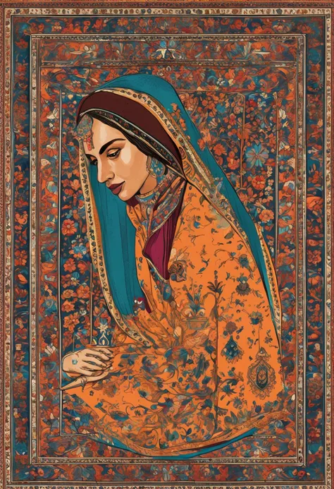 Lufthansa passenger plane, carpet, Iranian carpet, carpet painting, line drawing,painting of a girl,real, very real,Iranian calligraphy, Iranian, beautiful, miniature, painting