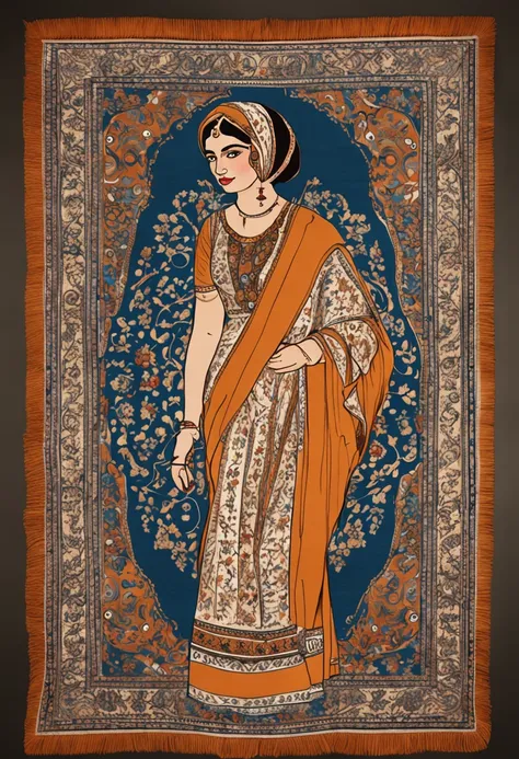 Lufthansa passenger plane, carpet, Iranian carpet, carpet painting, line drawing,painting of a girl,real, very real,Iranian calligraphy, Iranian, beautiful, miniature, painting