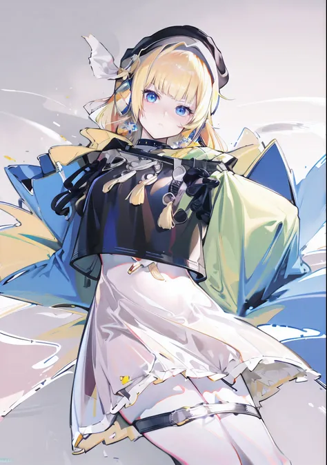 Anime girl with gun in hand，Blue and yellow background, zerochan art, Anime goddess, Splash art anime Loli, Artoria Pendragon, from touhou, Digital art on Pixiv, From Arknights, Guweiz in Pixiv ArtStation, from girls frontline, lollipop, anime moe art styl...