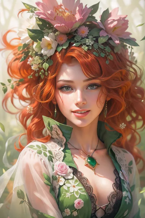 girl With flaming locks of auburn hair and with ivory skin and eyes of emerald green ,her smile is like a breath of spring