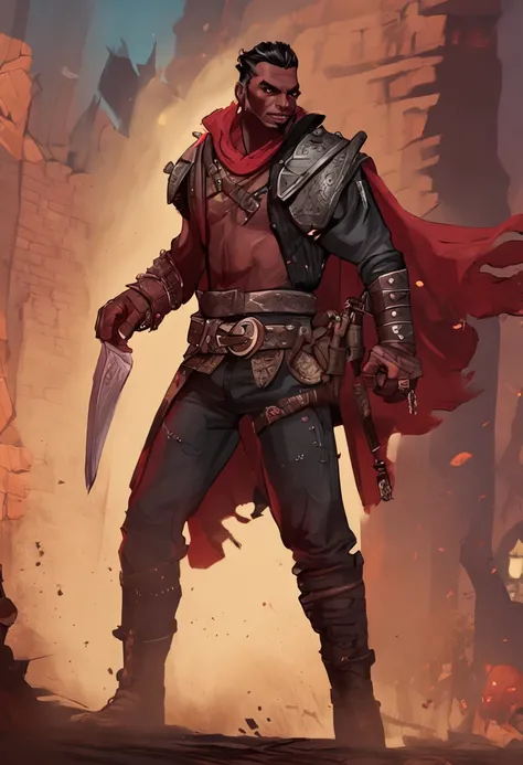 Boho is a half-orc fighter from the world of dungeons and dragons with an impressive mix of features, wearing tight turtleneck leather shirt and pants in dark red and black tones, that bring out all well-defined muscles. The face with captivating eyes and ...