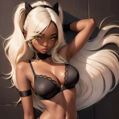 ((Cartoon women ebony)), ((bra)), ((blonde soft hair)),