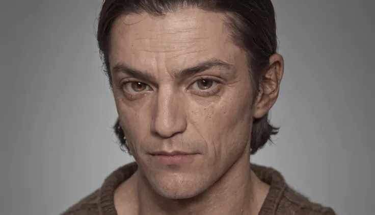 Ramón Valdés with full eyes, in his cell with detailed face and detailed body, detailed skin, pores