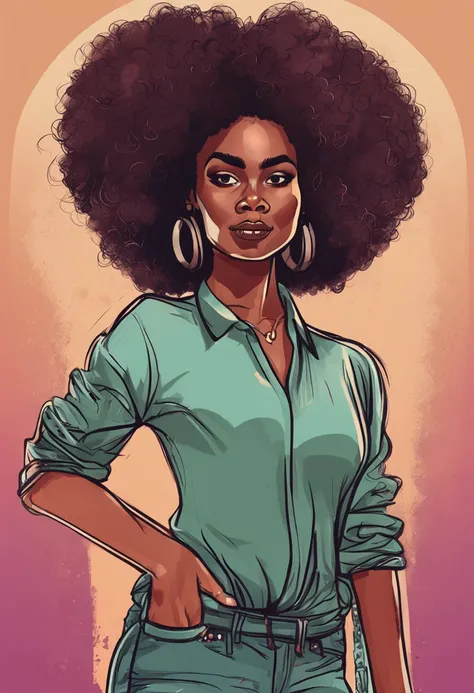 cartoon image of a woman with a big afro hair, super cute funky black girl, cartoon style illustration, cartoon art style, cartoon art style, in digital illustration style, highly detailed character design, cute detailed digital art, urban girl fanart, por...