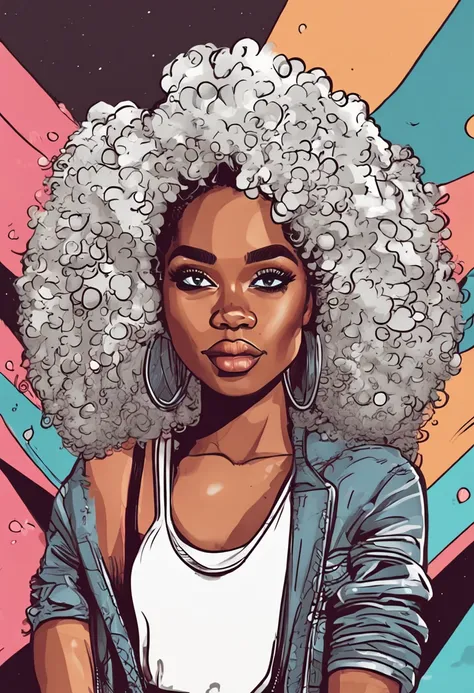 cartoon image of a woman with a big afro hair, super cute funky black girl, cartoon style illustration, cartoon art style, cartoon art style, in digital illustration style, highly detailed character design, cute detailed digital art, urban girl fanart, por...