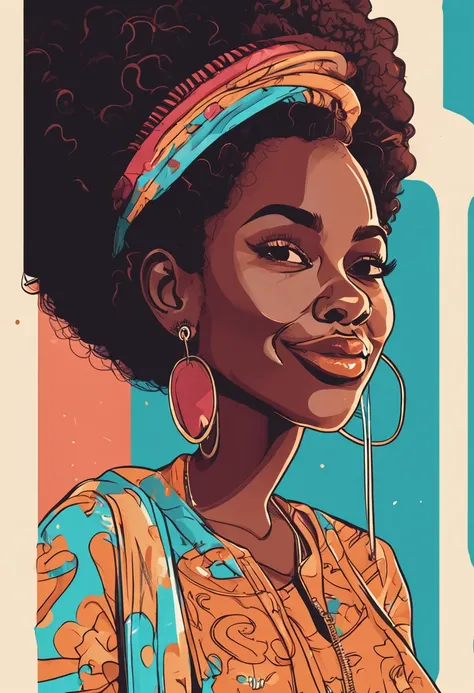 character design image, vector art, of a woman with big afro hair, super cute funky black girl, vector sketch style illustration, adobe illustrator sketch art style, vector sketch art style, in digital illustration style , highly detailed character design,...