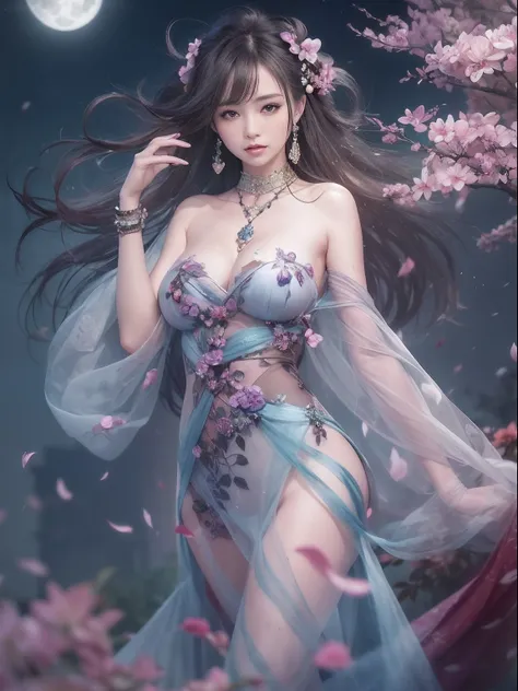 loose outfit、Show shoulders、Navel Ejection、How to wear a gown with a dark see-through halter neck broken、Decorated with intricate patterns and pastel colors、Transparent material that makes the skin shine、Artistic depiction of seductive woman in gown with w...