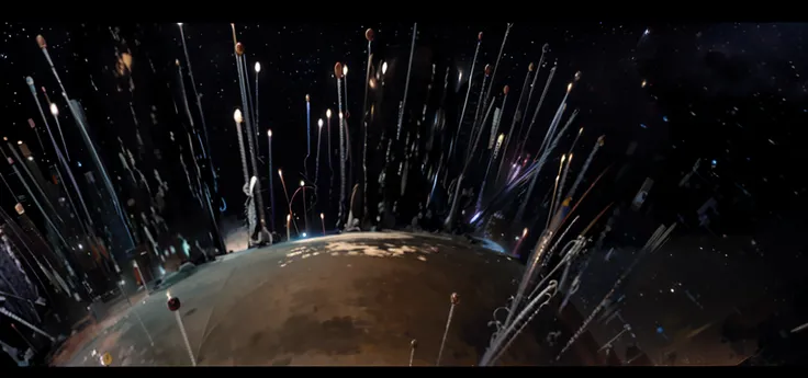 ((Masterpiece)), (Best Quality)), 8K, High Detail, Hyper Detail. The image shows thousands of spacecraft escaping Earth and heading into space, with smoke rising from behind them. Scenes are extremely detailed and the clarity is amazing, capturing every in...