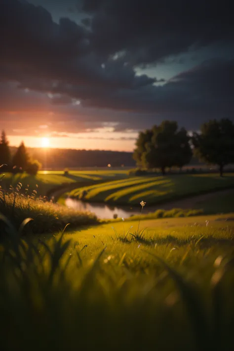 small fild, grass, night, overcast