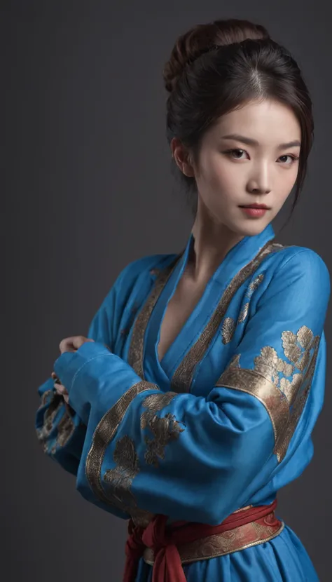 Woman in blue Mongolian robe、Back Shadow、sideface