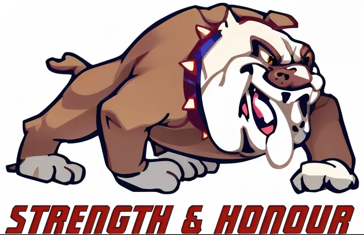 Colorful image of a bulldog with the words strength and honor, strength, high school mascot, logo, white background, logo without text, hongbsws, nba style bulldog mascot, best logo, rough, sports team mascot, by Hugh Hughes, insignia, header with logo, st...