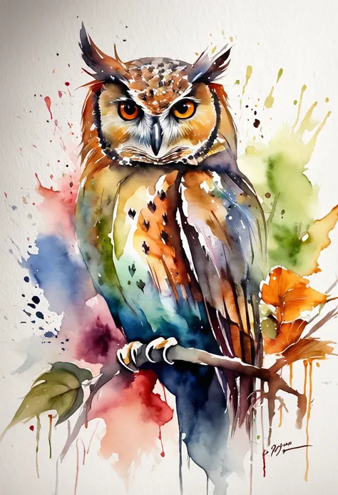 owl、Owl、art by、Artistically、3d watercolor abstract,Dark background,High resolution,High quality,Colorful、Abstract、colourfull