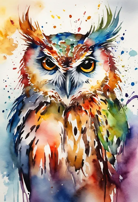 owl、Owl、art by、Artistically、3d watercolor abstract,Dark background,High resolution,High quality,Colorful、Abstract、colourfull