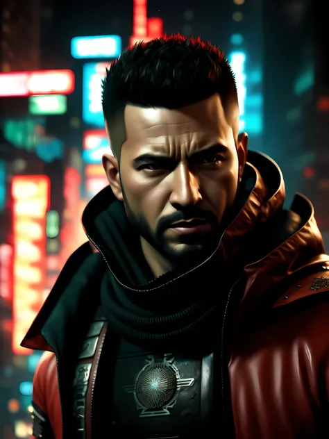 Arafed imagem de um homem com um sci - fiorer em seu peito, Arte digital detalhada em 4k, Arte digital altamente detalhada em 4k, Retrato de Adam Jensen, Epic portrait illustration, Retrato de um homem cyberpunk, pintura digital futurista, estilo pintura d...