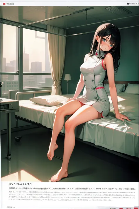 infirmary, curtains, 1girl, nurse, white dress,, masterpiece, best quality, highly detailed