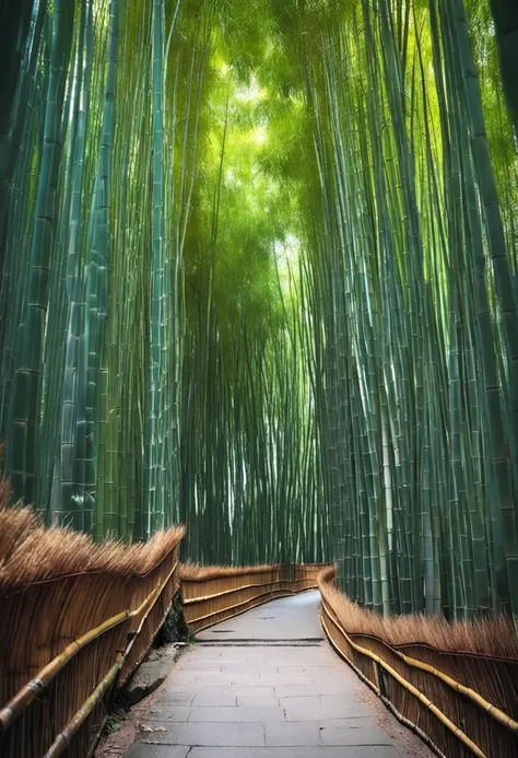 Mysterious bamboo forest，Deep winding path。