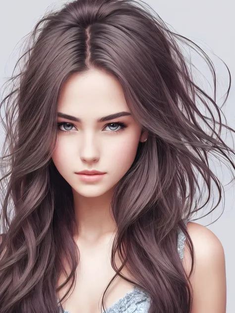 Draw a beautiful woman with long flowing hair