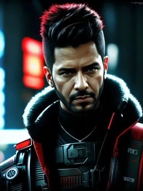 Arafed imagem de um homem com um sci - fiorer em seu peito, Arte digital detalhada em 4k, Arte digital altamente detalhada em 4k, Retrato de Adam Jensen, Epic portrait illustration, Retrato de um homem cyberpunk, pintura digital futurista, estilo pintura d...